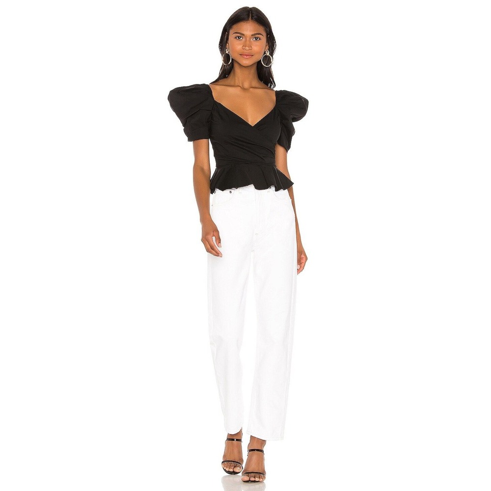 Superdown Revolve Savannah Puff Sleeve Top Puff Peplum Women XS Black